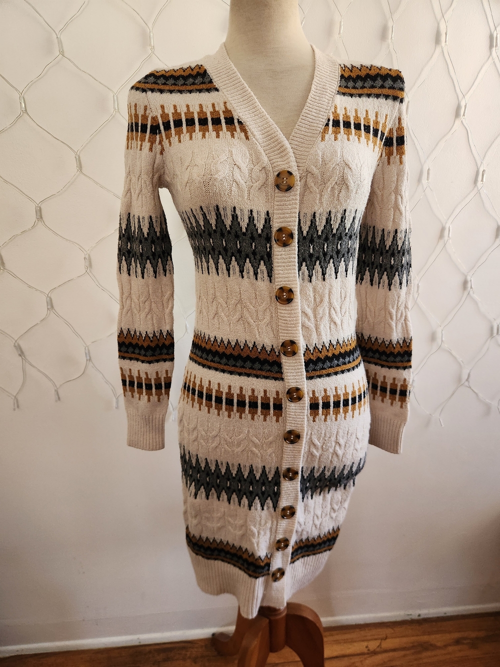 Lucky Brand Cozy Cable-Knit Cream Button Front Sweater Dress • Fits Small Best